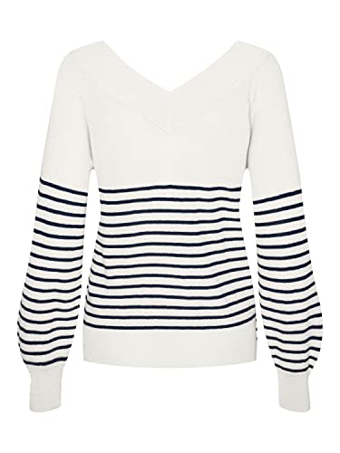 VERO MODA Sweter damski, Snow White/Stripes:w Navy Blazer, S
