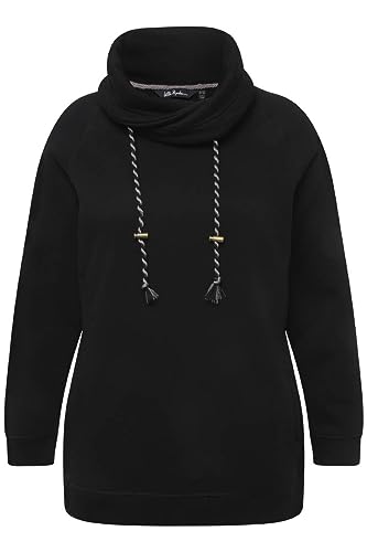 Ulla Popken Damska bluza, szeroka stójka, sznurek, raglanowe rękawy, czarny (czarny 71396310), 50