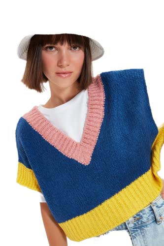 Trendyol Damski sweter oversize basic z dekoltem w serek, granatowy, M