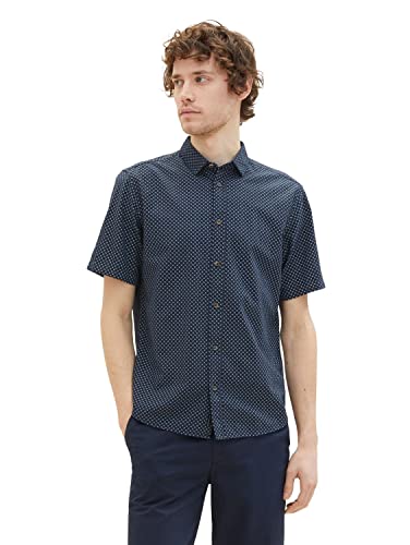 TOM TAILOR Męska koszula z krótkim rękawem ze wzorem, 31795 – granatowy, minimalistyczny design, XL
