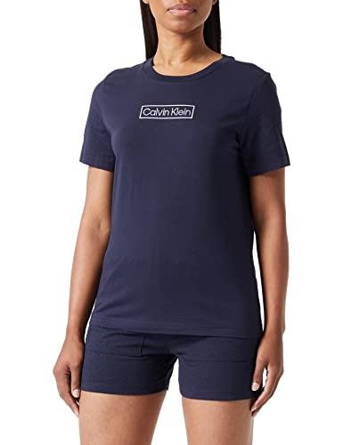 Calvin Klein Damska bluzka od piżamy z okrągłym dekoltem S/S, Nocne niebo, XS