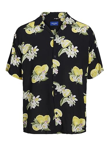 JACK & JONES Męska koszula JORLUKE Flores Resort SS SN koszula, Tap Shoe/AOP:/Lemon, S, Tap Shoe/Aop:/Lemon, S