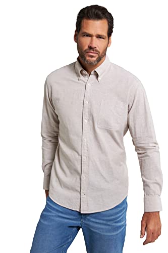 JP 1880 Męska koszula lniana z długim rękawem, kołnierzyk na guziki, nowoczesny krój, Mouses Back, 4XL