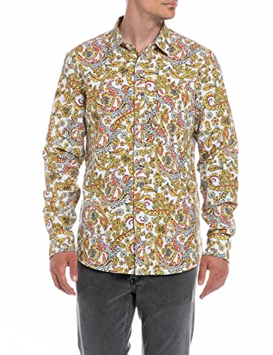 Replay Męska koszula M4106, 010 biała/RED/LT Blue Paisley, M, 010 White/Red/Lt Blue Paisley, M