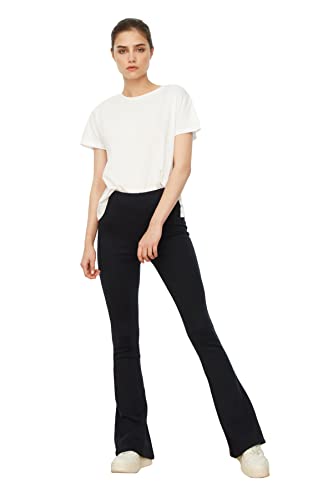 Trendyol Hacivert Flare dzianinowe spodnie damskie krótkie, Granatowy, S