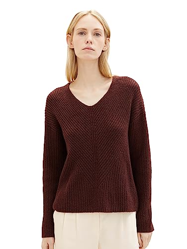 TOM TAILOR Damski sweter Basic z dekoltem w serek, 32404-raisin melanż, XL