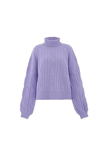 Aleva Damski top z dzianiny w stylu vintage z golfem akryl delikatny lawendowy rozmiar XL/XXL, Delikatna lawenda, XL