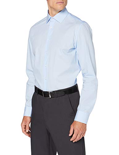 Seidensticker Męska koszula slim z nadrukiem Langarm, Jasnoniebieski, 37