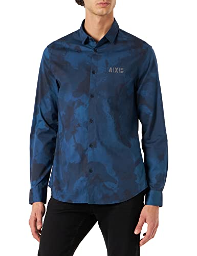 Armani Exchange Męska koszula z długim rękawem, Blue Camou AO, ekstra mała