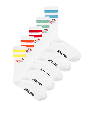 Bestseller A/S Skarpety męskie Jacpride Stripe tenisowe 5-pak, białe/opakowanie: biało-białe, jeden rozmiar, biały/opakowanie: biały – biały – biały – biały