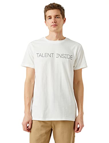 Koton Męski t-shirt Standard Fit Printed, Ecru (002), XL