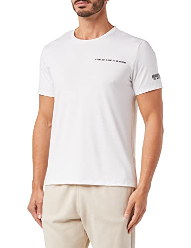 Koton Męski T-shirt sportowy z nadrukiem z motywem z okrągłym dekoltem, biały (000), M