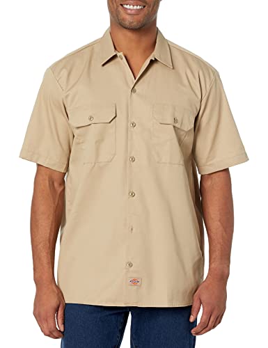 Dickies Męska koszula robocza z krótkim rękawem z dużymi i wysokimi guzikami, Piasek pustynny, 4XL Duże Rozmiary