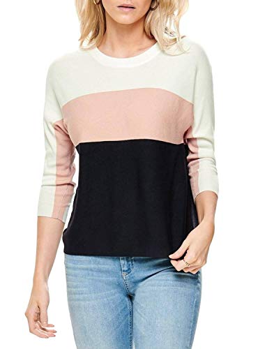 ONLY Damski sweter z dzianiny w kontrastowym kolorze, Wielokolorowa (Cloud Dancer Stripes: W. Cameo Rose/Sky Captain), S