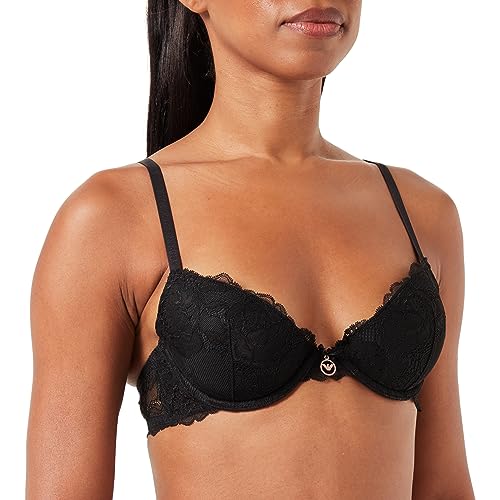 Emporio Armani Damski biustonosz push-up z wyjmowanymi wkładkami i 2 pętlami wiązki wiecznej, 36A, czarny, 80A