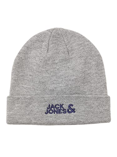 JACK & JONES Męska czapka JACDNA NOOS Beanie, Light Grey Melange/Detail:Embroidery, ONE Size, Light Grey Melange/Detail:Embroidery, jeden rozmiar