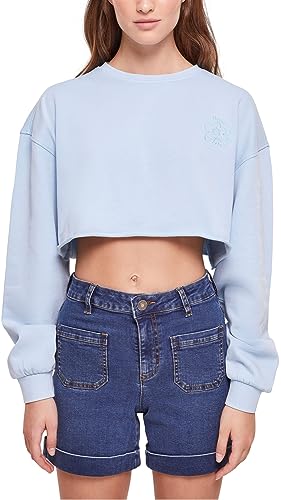 Urban Classics Damski sweter z krótkim dekoltem w kwiaty, z krótkim rękawem, dostępny w wielu różnych kolorach, rozmiary XS-5XL, Balticblue, L