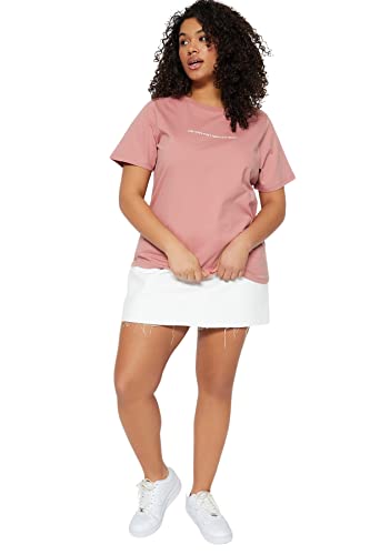 Trendyol Damska koszulka o regularnym kroju z okrągłym dekoltem z dzianiny plus size, suszona róża, 4XL, Suszona róża, 4XL Duże Rozmiary