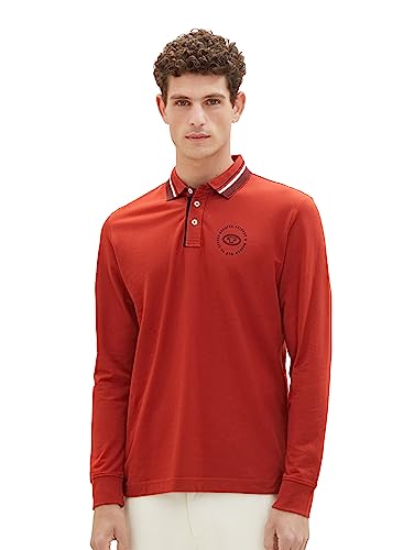 TOM TAILOR Męska koszulka polo z długim rękawem z nadrukiem logo, 14302-Velvet Red, L