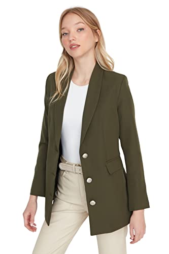 TRENDYOL Damski płaszcz damski Trendyol Regular dwurzędowy Plain Plain Blazer Coat, zielony, 16 EU, zielony, 16