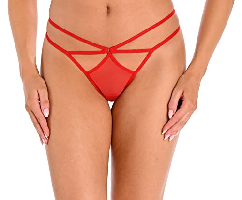Teyli Damskie stringi Ouvert z siateczki, czerwony, M
