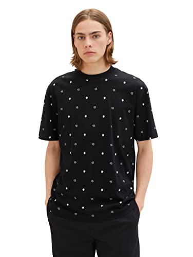 TOM TAILOR Denim Koszulka męska 1036471, 31919-czarny biały nadruk dzikich kwiatów, XL, 31919 - Black White Wildflower Print, XL