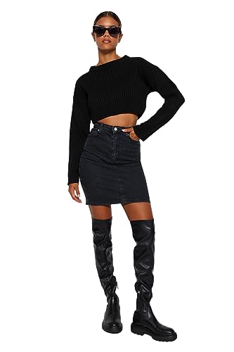 Trendyol Damska spódnica Black Basic Mini Denim, czarny, 38
