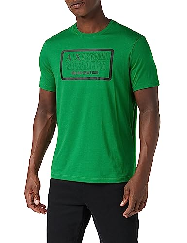 Armani Exchange Męski T-Shirt Regular Fit Box Logo Pima Cotton Tee, zielony, XL