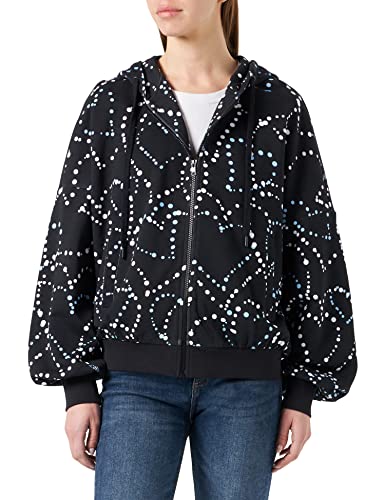Love Moschino Oversize Fit Zipped Allover with Storm of Hearts Printed. Kurtka damska, BLACK SKY, L