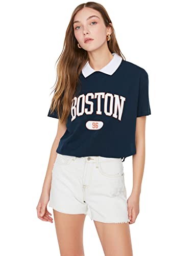 Trendyol Woman Regular Standard Crew Neck Knit T-Shirt Koszula damska, Navy Blue, XL