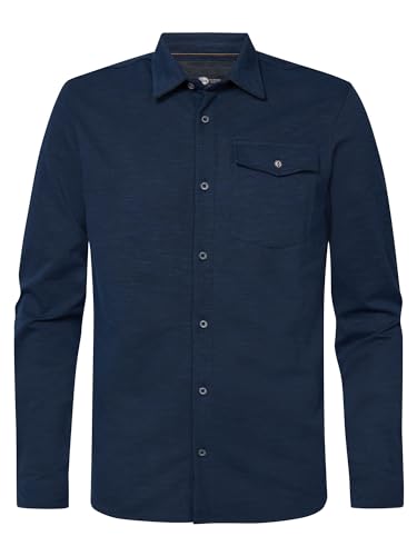Petrol Industries Men Shirt Long Sleeve Uni Koszulka męska, Marynarka Północna, M