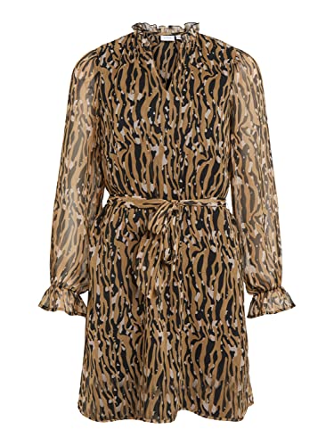 Vila Sukienka damska VIFALIA L/S Short Dress/SU/LC, czarna/AOP: Ana, 38, Czarny/Aop: ana, 38