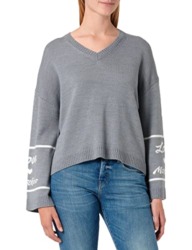 Love Moschino V-Neck Sweter Sweter Damski, Melange Dark Grey, 42