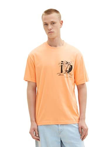 TOM TAILOR Denim Męski t-shirt z nadrukiem na plecach, 28420 - Cadmium Bright Orange, XXL