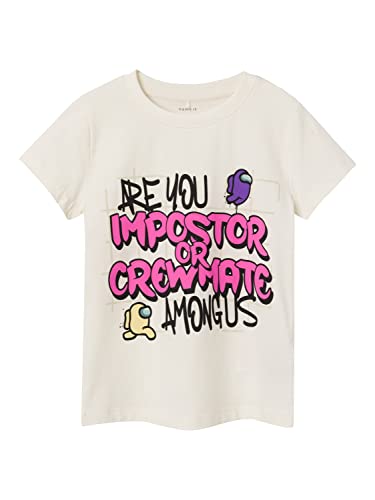 NAME IT Dziewczęca Nkfjojora Amongus Ss Boxy Top Box Sky T-Shirt, White Alyssum, 146/152 cm