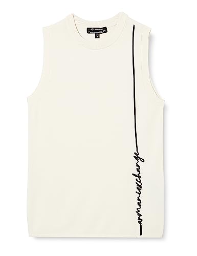 Armani Exchange Damski sweter bez rękawów, okrągły dekolt, logo Line sweter, biały, S