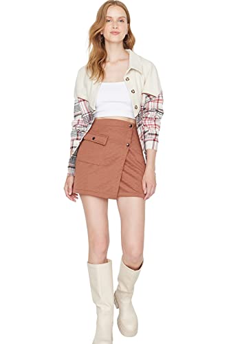 Trendyol Damska mini asymetryczna regularna dzianinowa spódnica, Brązowy, M