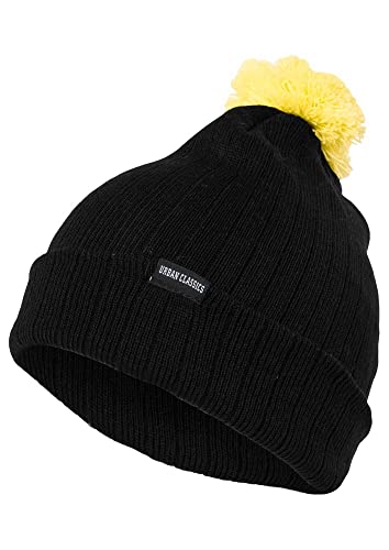 Urban Classics Unisex nauszniki czapka zimowa Neon Contrast Bobble Beanie, Black/Yellow, jeden rozmiar
