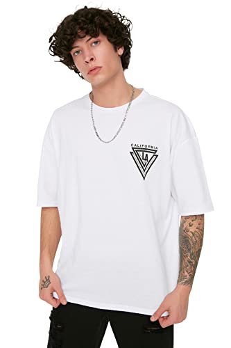 Trendyol Męski T-Shirt z krótkim rękawem męski Oversize Short Sleeve Ba T-Shirt, XL