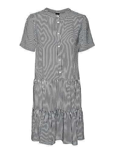 VERO MODA Women's VMBUMPY SS Short Dress WVN NOOS sukienka, Snow White/Stripes:India Ink, XL, Snow White/Stripes:India Ink, XL
