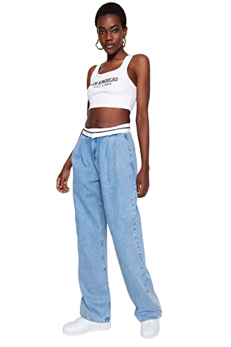 Trendyol Damskie spodnie jeansowe z wysokim stanem i szeroką nogawką, NIEBIESKI, 32