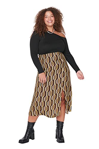 Trendyol Spódnica plus size - czarna - midi, Brązowy, 68 duże rozmiary