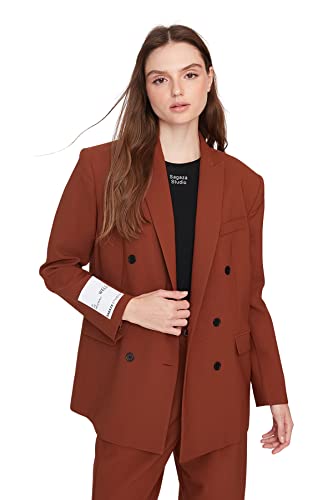 TRENDYOL Damska kurtka damska Trendyol Oversize Basic Striped materiał tkany płaszcz, brązowa, 16 EU, brązowy, 16