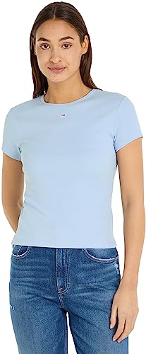 Tommy Jeans Damskie topy Tjw BBY Essential Rib Ss S/S z dzianiny, Chambray Blue, XXS