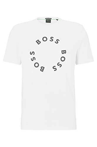 BOSS T-shirt męski Tee 4 z bawełny stretch z okrągłymi nadrukami logo, White100, L