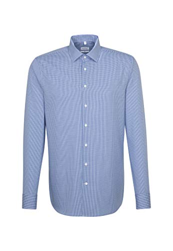 Seidensticker Męska koszula biznesowa slim długi rękaw kołnierz kent nie wymaga prasowania, 100% bawełna, niebieski (średni niebieski 16), 37