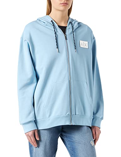 Armani Exchange Damska bluza z kapturem, ze sznurkami, zapięcie na zamek błyskawiczny, wytłaczane logo bluza z kapturem, Lodowiec, M
