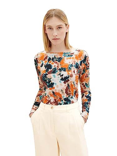 TOM TAILOR Damska koszulka z długim rękawem, 32367 - Grey Orange Tie Dye Floral, XXL