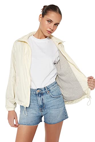 Trendyol Damen Regular Basic Plain Webstoff Winterjacke Płaszcz Damski, Beżowy, S
