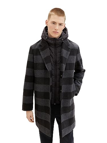 TOM TAILOR Denim Męski płaszcz wełniany 1037397, 32664-Black Grey Buffalo Check L, 32664 - Black Grey Buffalo Check, L